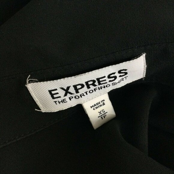Express Portofino Pearl Button Roll Tab Sheer Black Studded Blouse Top Womens XS - Picture 7 of 8